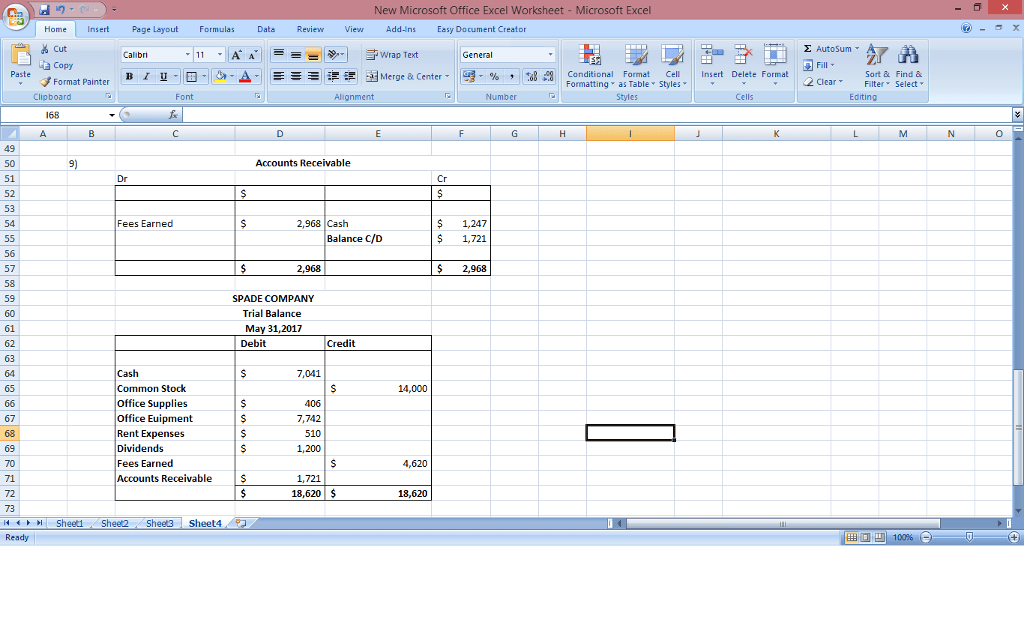 Spade company trial balance may 31