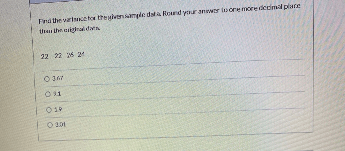 Find the variance. round your answer to one decimal place