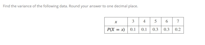 Variance following round data find answer decimal place homeworklib